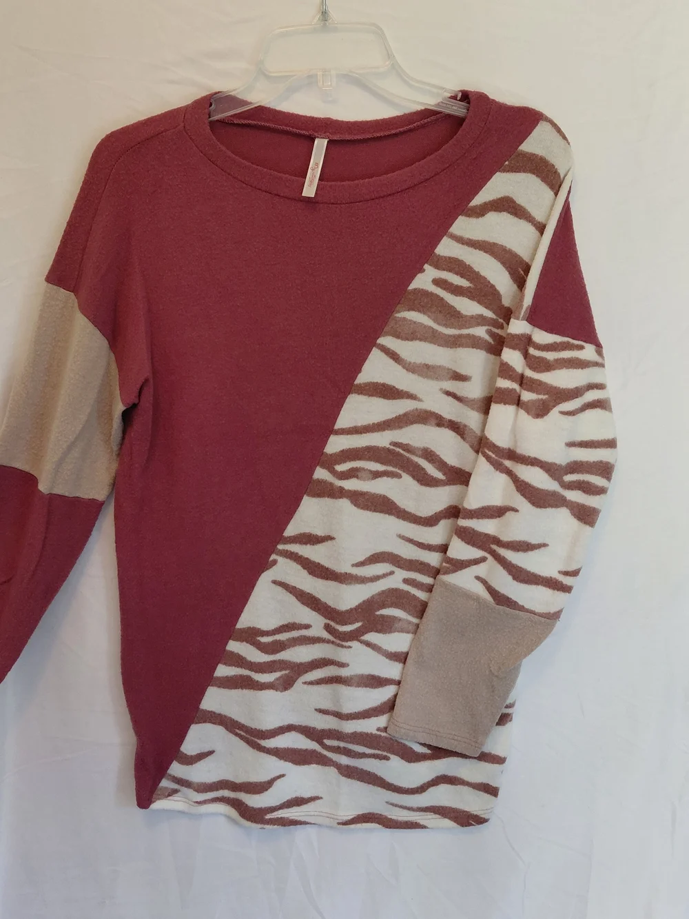 My Story Mauve & Beige Colorblock Zebra Print Sweater #2397